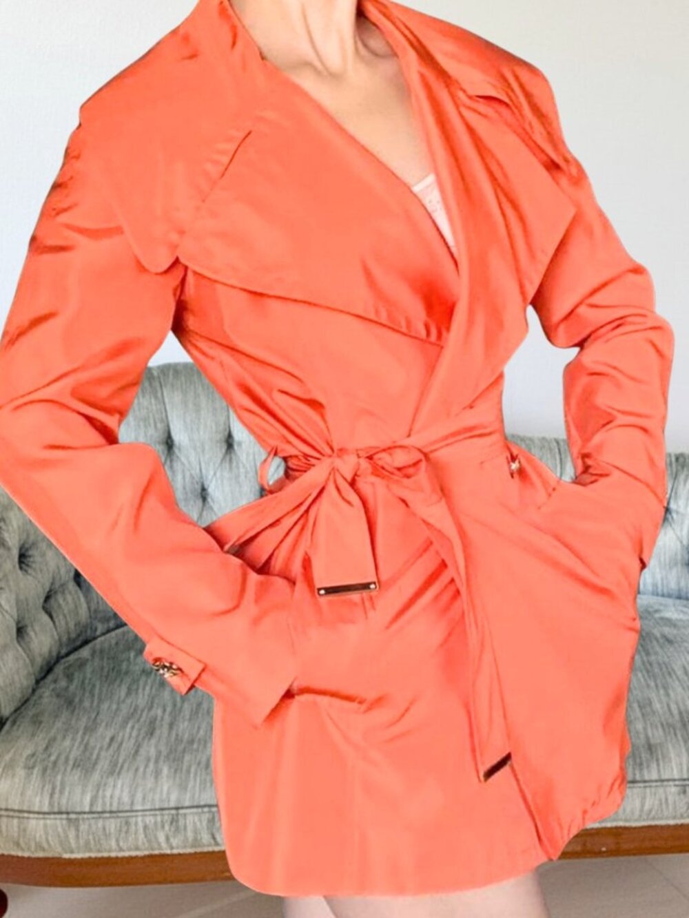 100% Silk Blazer Mini Dress Wrap Light Weight Long Sleeve y2k glam 4 Etcetera